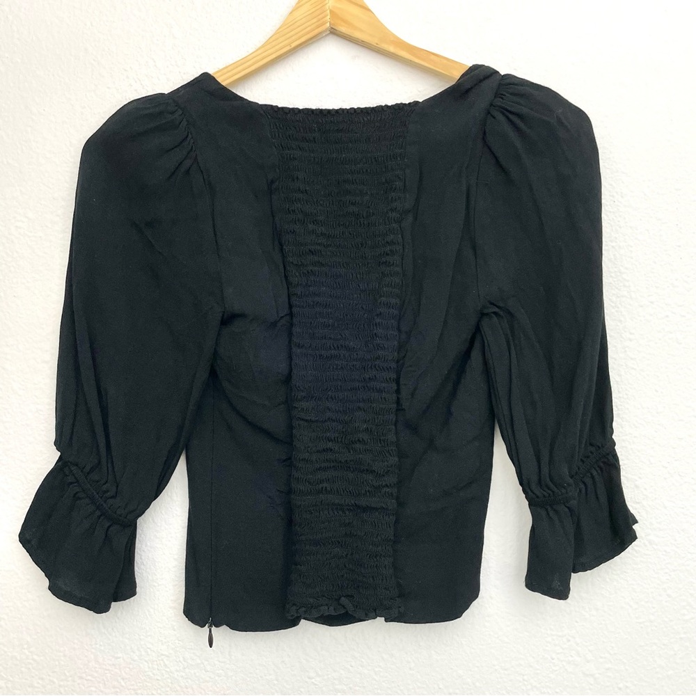 Reformation Black Ana Corset Style Fitted Top Blouse with Puff Sleeves Size 2 - Picture 4 of 8